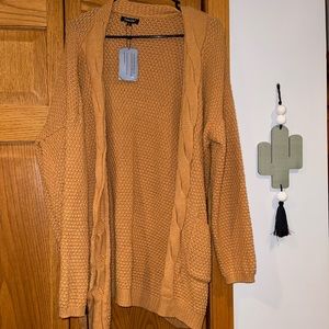 Traleubie Mustard Knit Cardigan With Braid Design Size Large NWT